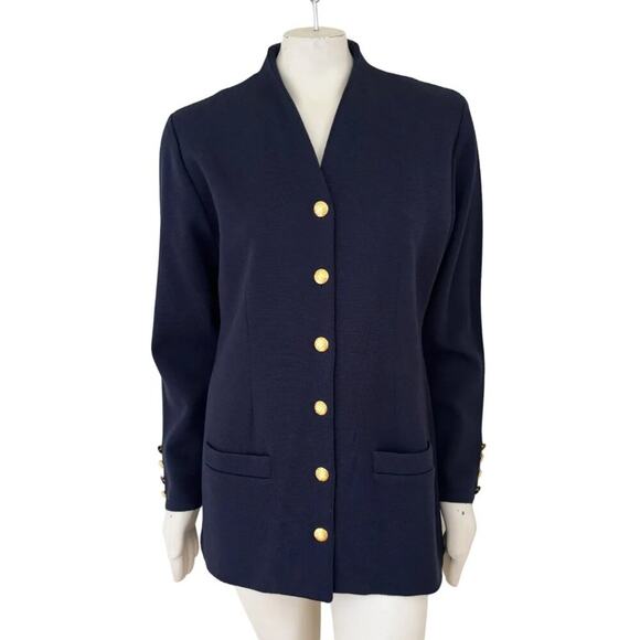 Brooks Brothers Jackets & Blazers - VTG BROOKS BROTHERS 100% Merino Wool Gold Button Knit Blazer in Navy Blue SZ M